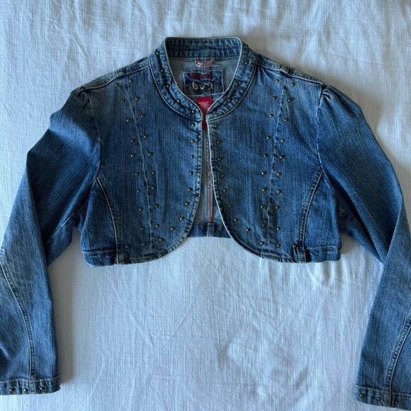 Vintage y2k embellished cropped denim jacket - Picture 3 of 7